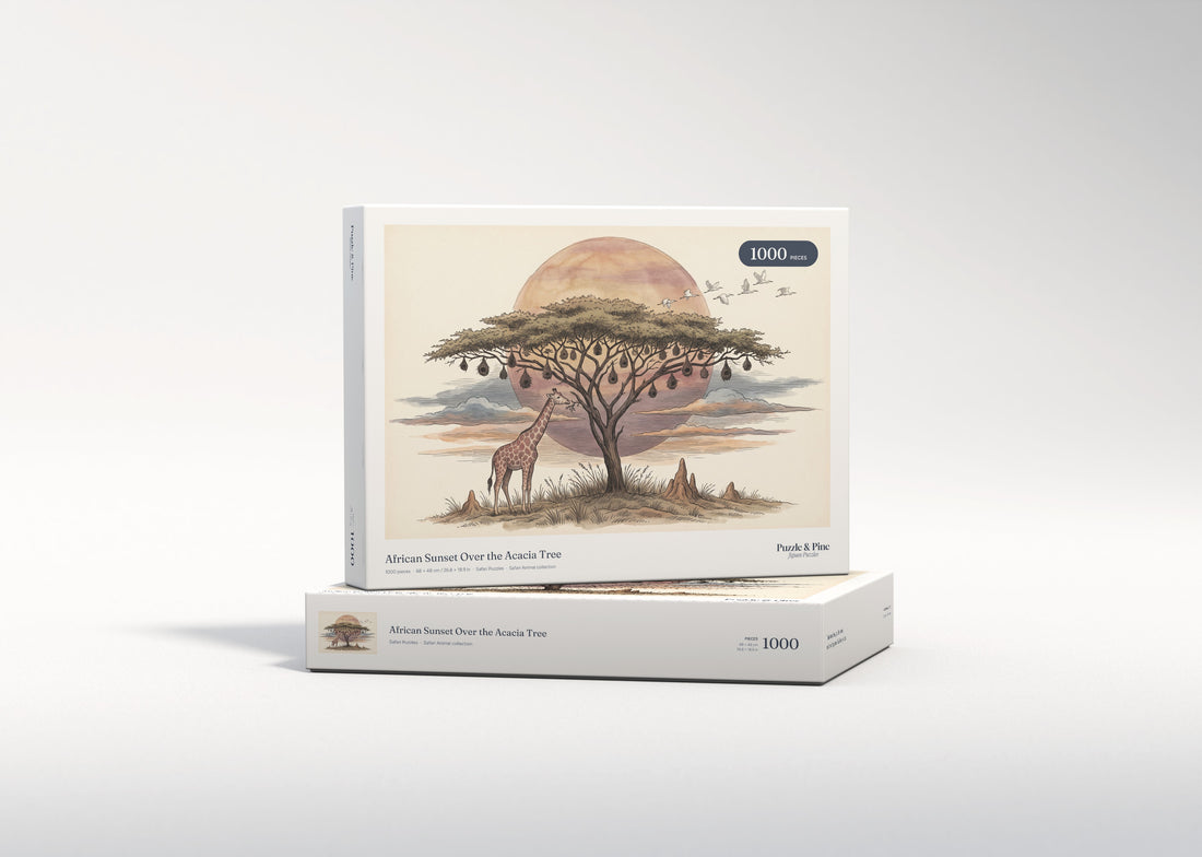 African Sunset Over the Acacia Tree jigsaw puzzle - gift box