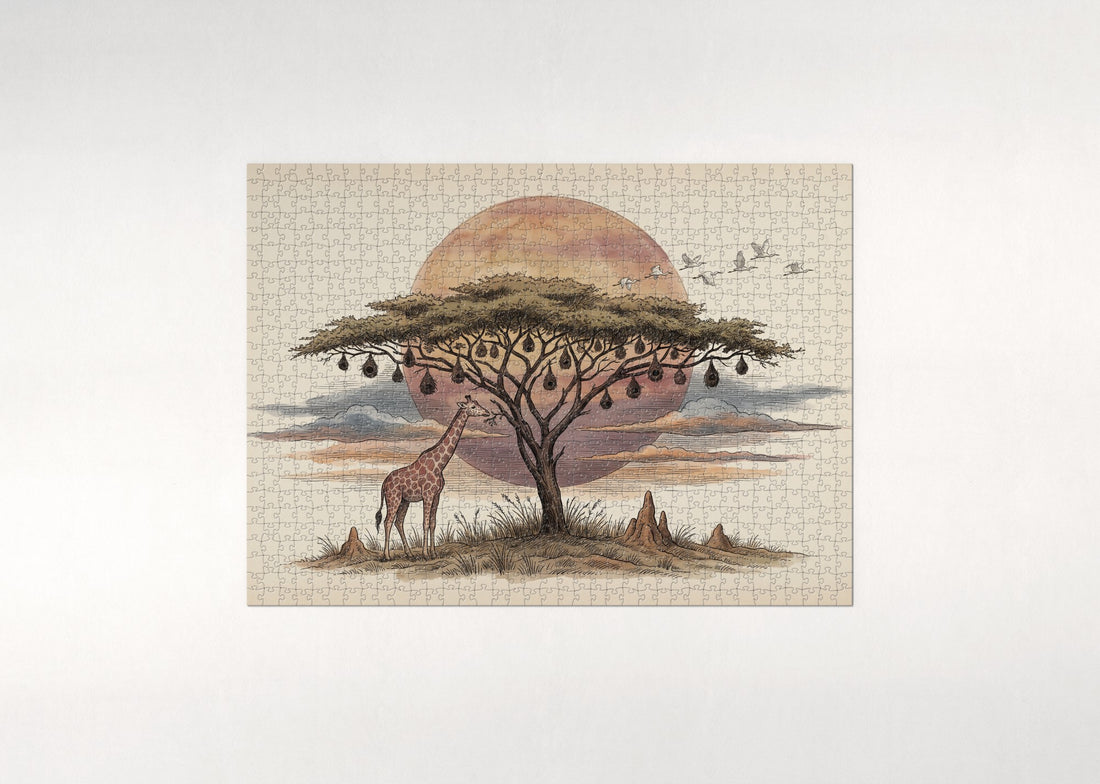 African Sunset Over the Acacia Tree jigsaw puzzle - gift box