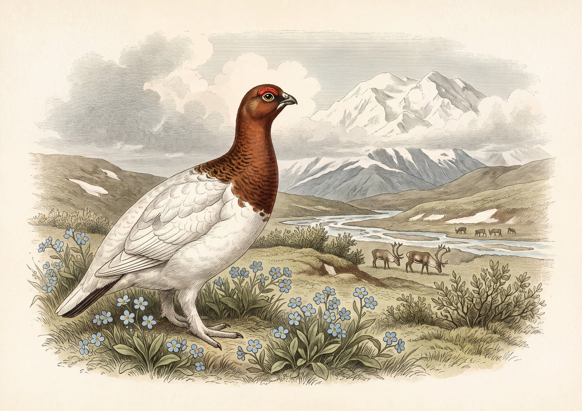 Alaska State Bird and Flower: Willow Ptarmigan and Forget Me Not jigsaw puzzle