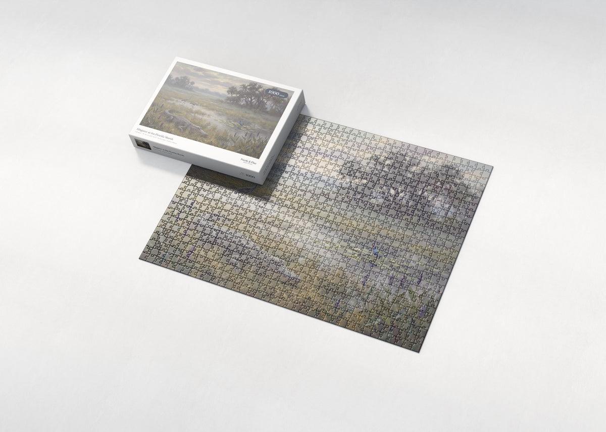 Alligator at the Florida Marsh jigsaw puzzle - box and puzzle