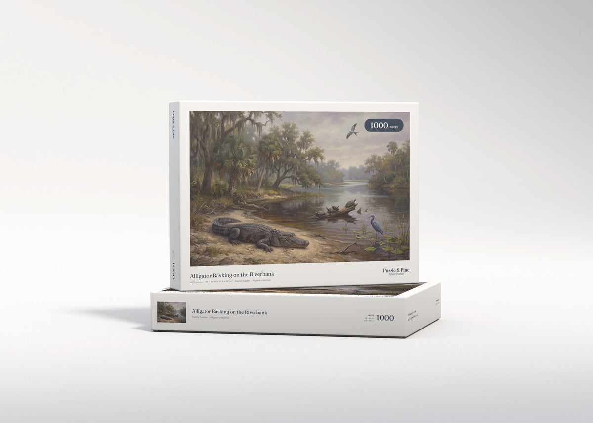 Alligator Basking on the Riverbank jigsaw puzzle - gift box
