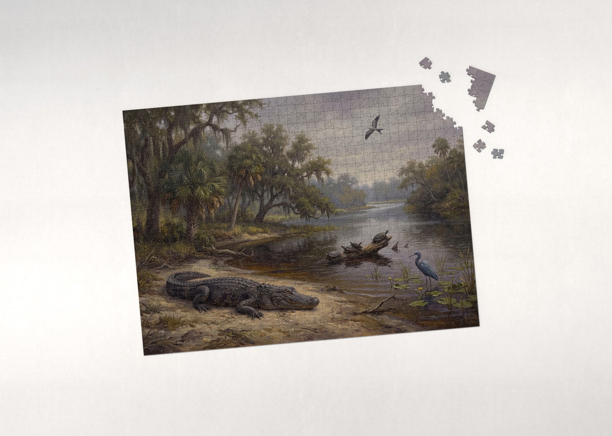 Alligator Basking on the Riverbank jigsaw puzzle - puzzle with loose pieces