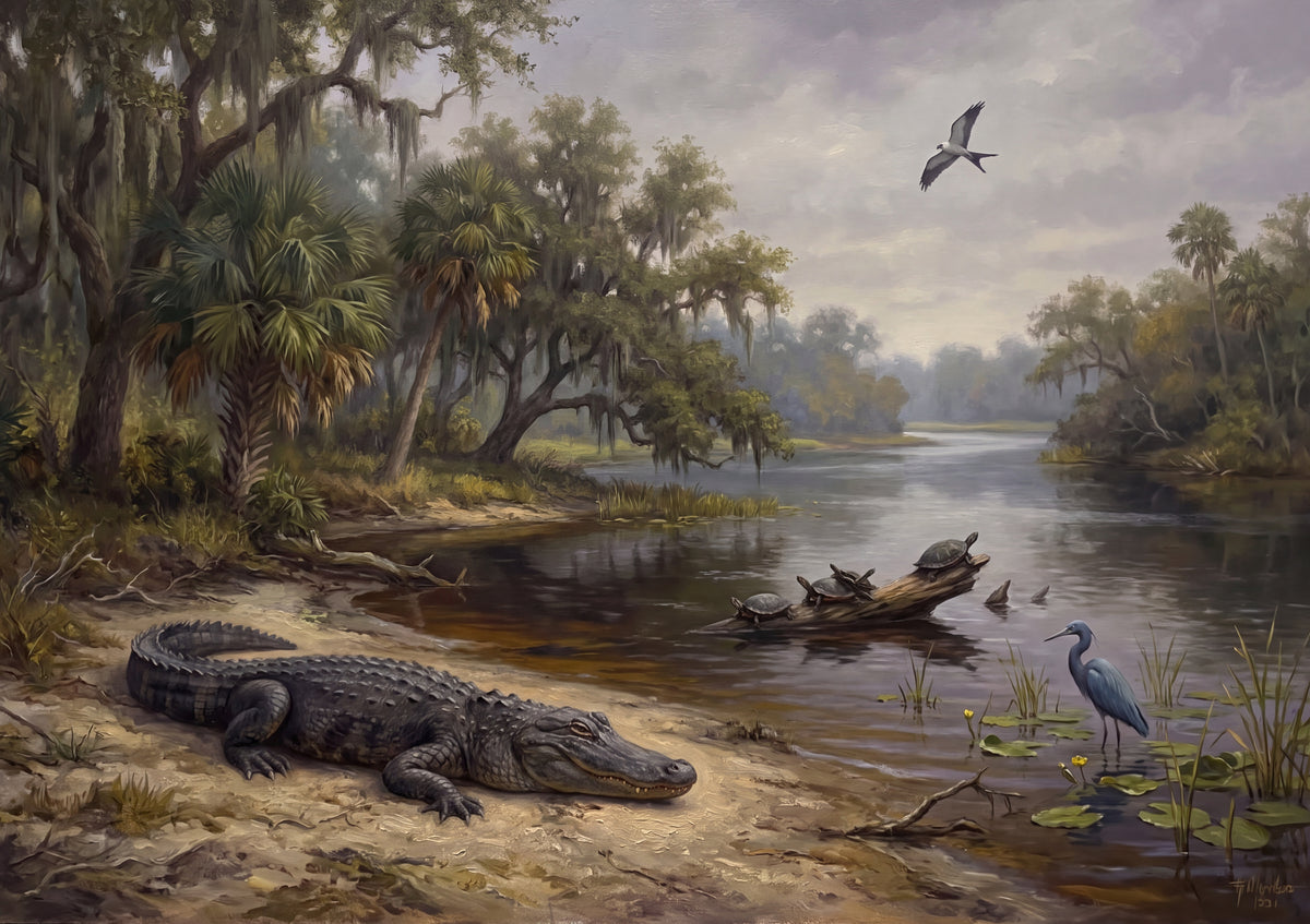 Alligator Basking on the Riverbank jigsaw puzzle