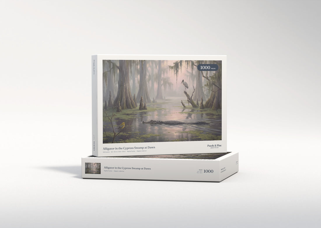 Alligator in the Cypress Swamp at Dawn jigsaw puzzle - gift box