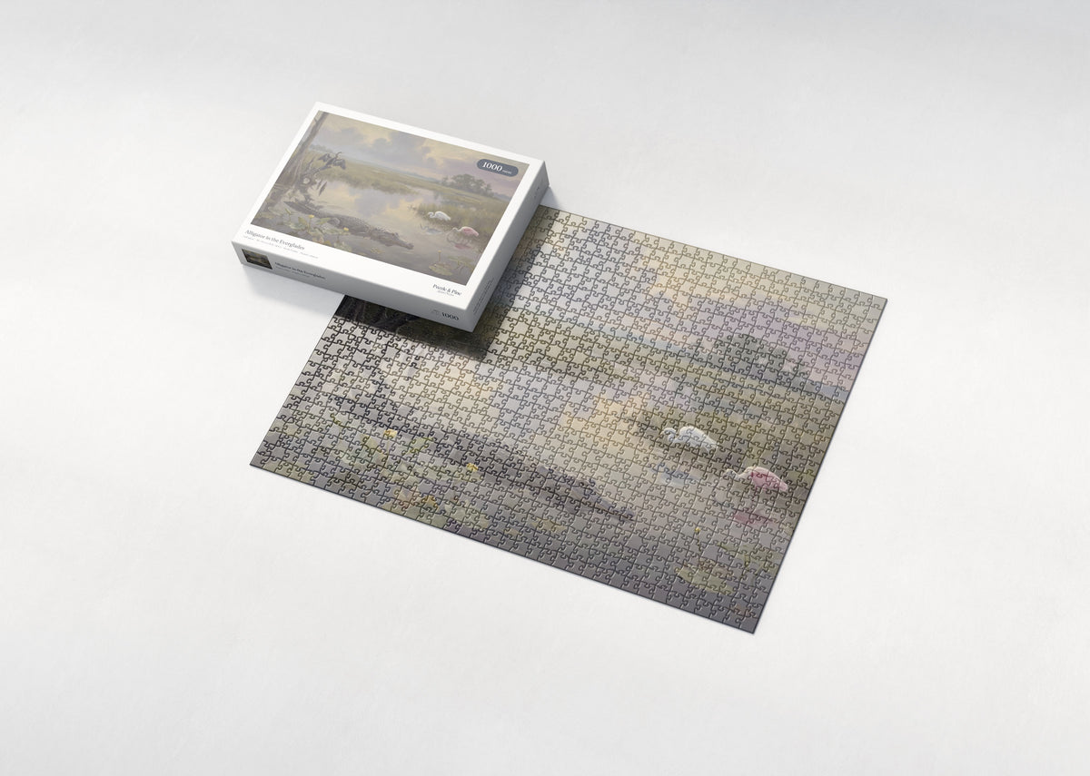 Alligator in the Everglades jigsaw puzzle - box and puzzle