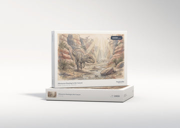 Allosaurus Hunting in the Canyon jigsaw puzzle - gift box
