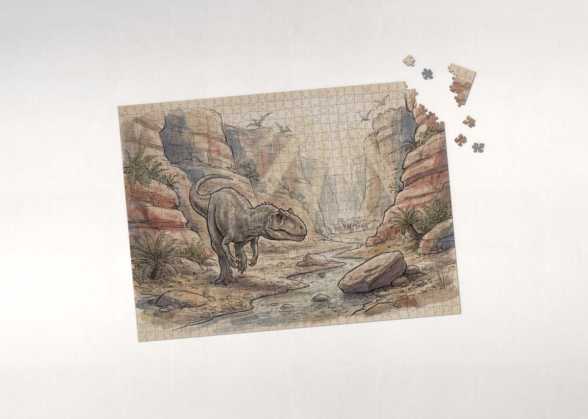 Allosaurus Hunting in the Canyon jigsaw puzzle - puzzle with loose pieces