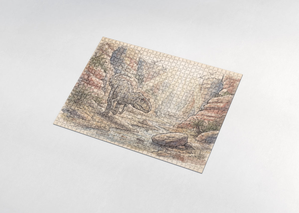 Allosaurus Hunting in the Canyon jigsaw puzzle - assembled puzzle