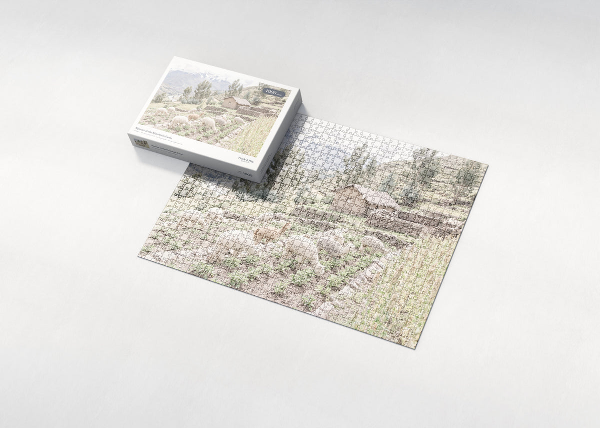 Alpacas at the Mountain Farm jigsaw puzzle - box and puzzle