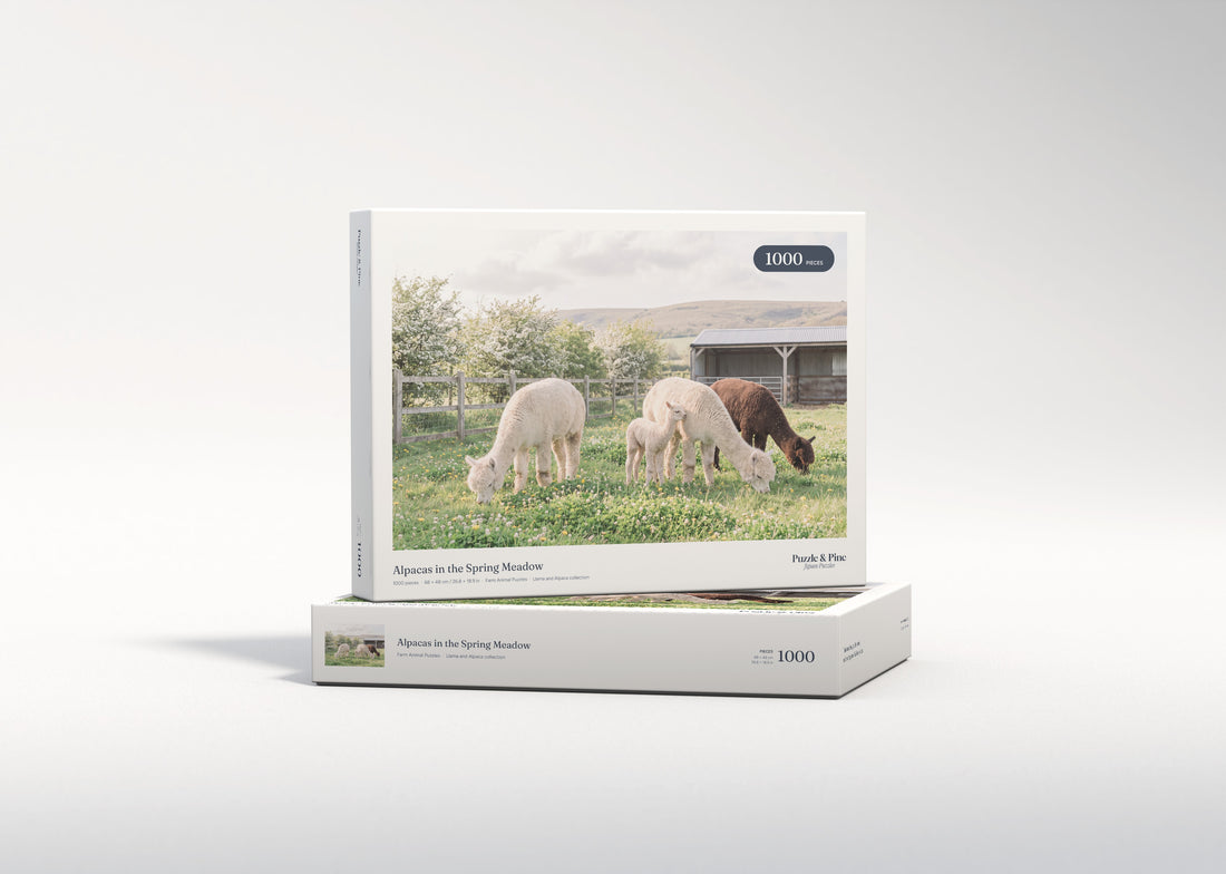 Alpacas in the Spring Meadow jigsaw puzzle - gift box