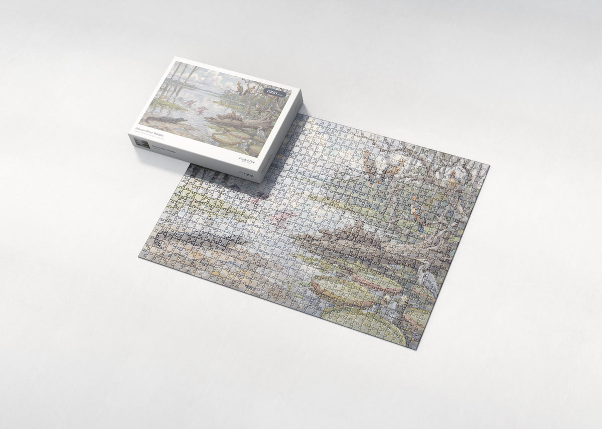 Amazon River Wildlife jigsaw puzzle - box and puzzle