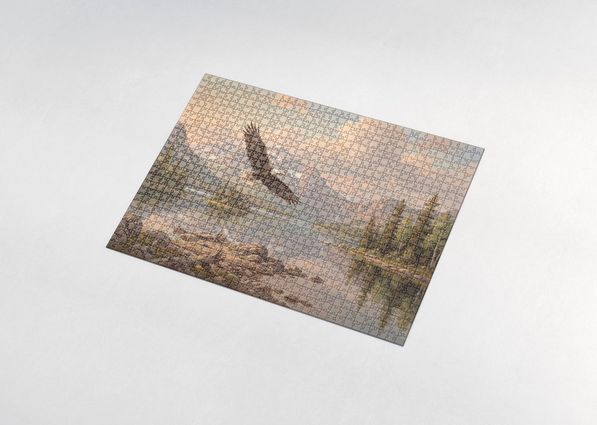 American Bald Eagle Over the Mountain Lake jigsaw puzzle - assembled puzzle