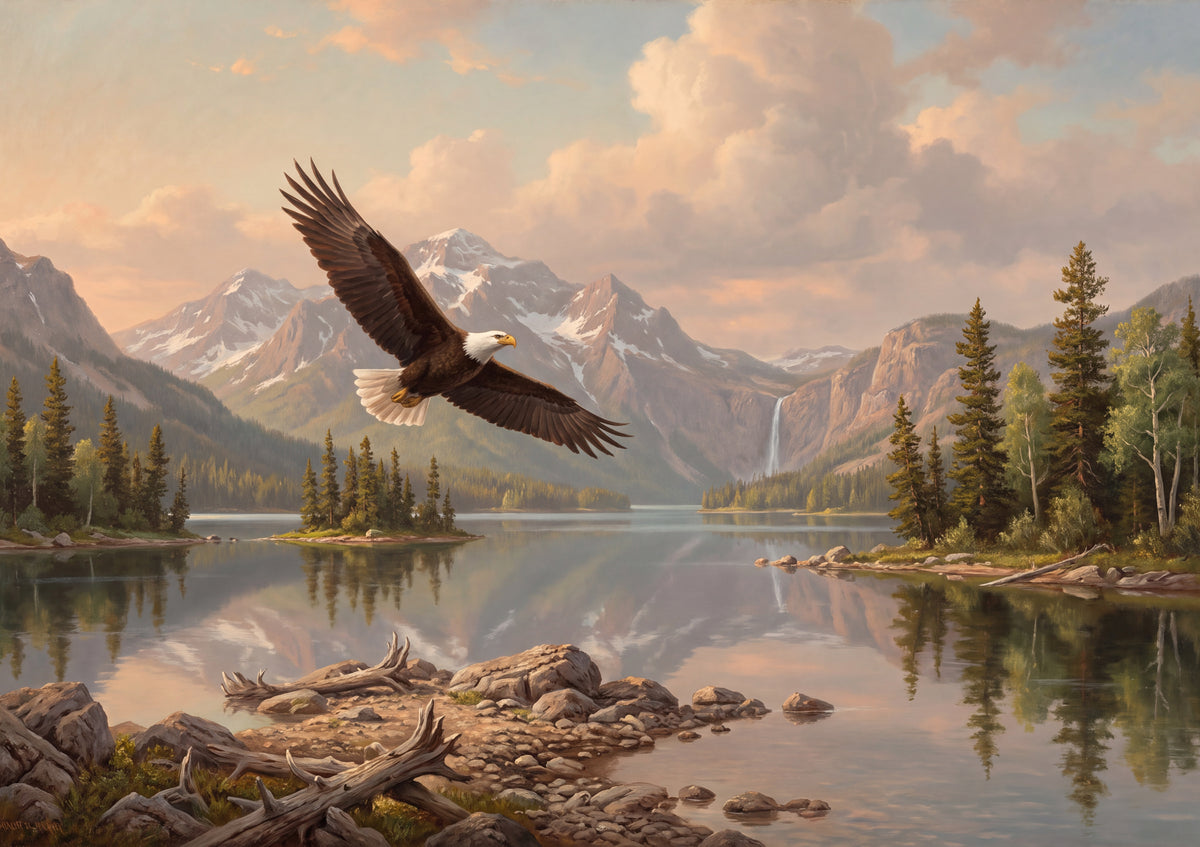American Bald Eagle Over the Mountain Lake jigsaw puzzle