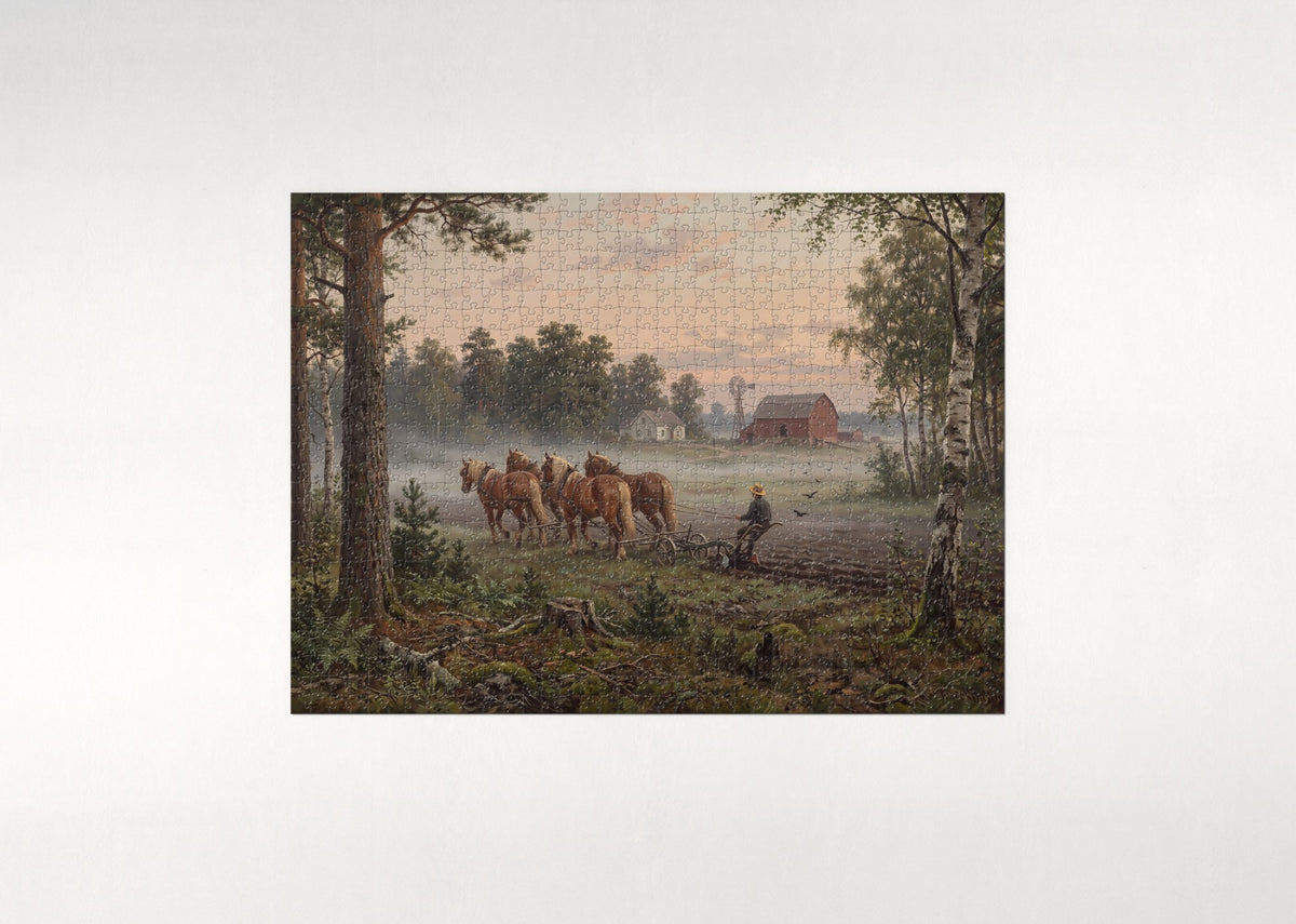 Amish Plow Team at Dawn jigsaw puzzle - flat puzzle