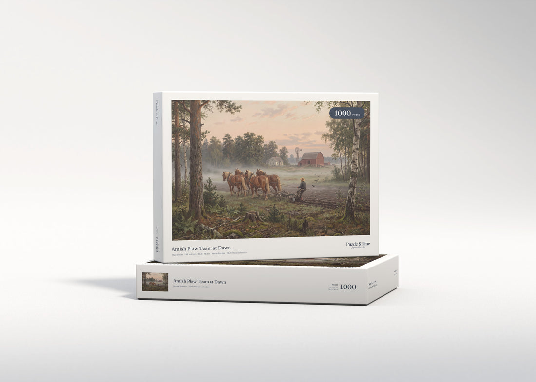 Amish Plow Team at Dawn jigsaw puzzle - gift box