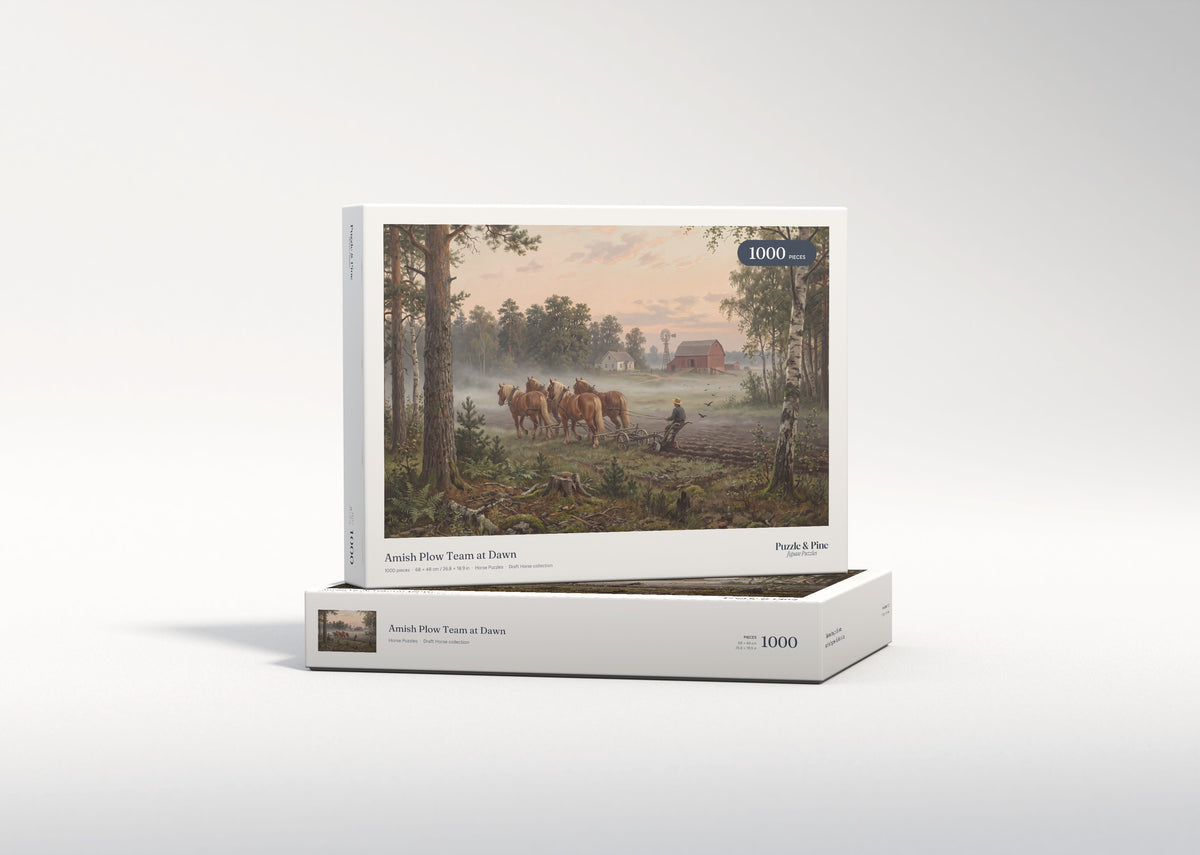 Amish Plow Team at Dawn jigsaw puzzle - gift box