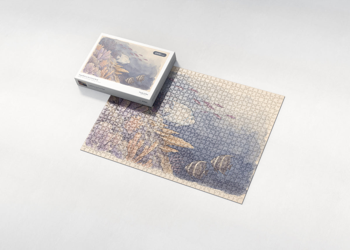 Angelfish at the Coral Wall jigsaw puzzle - box and puzzle