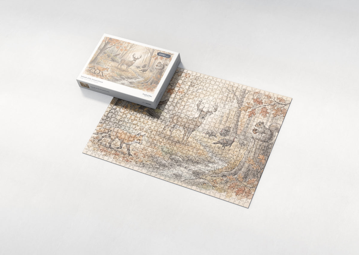 Animals of the Autumn Forest jigsaw puzzle - box and puzzle