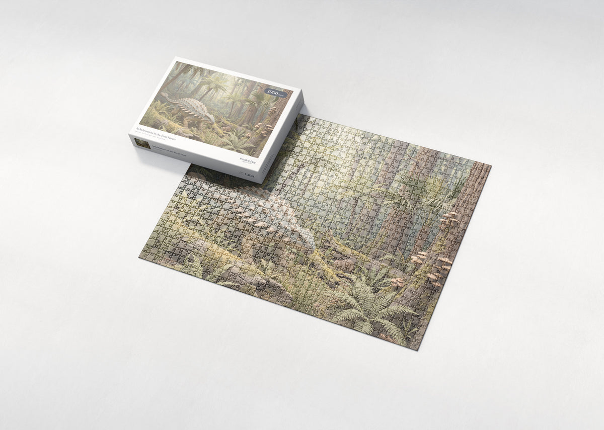 Ankylosaurus in the Fern Forest jigsaw puzzle - box and puzzle