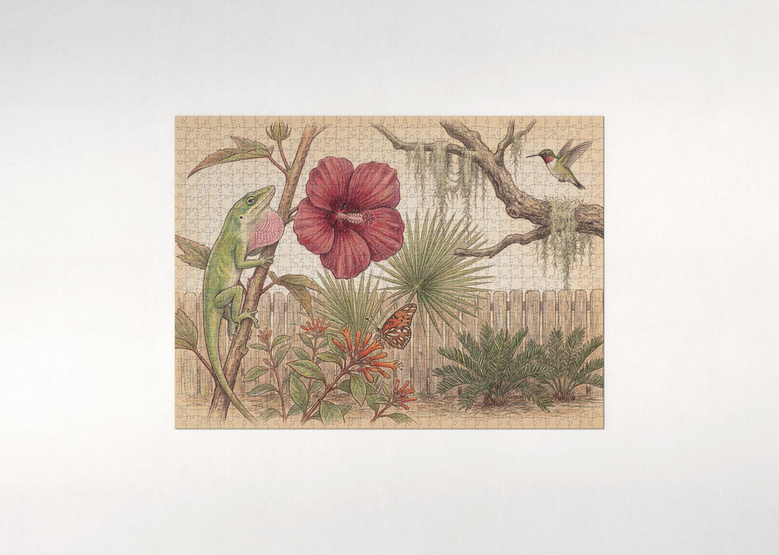 Anole on the Hibiscus jigsaw puzzle - gift box