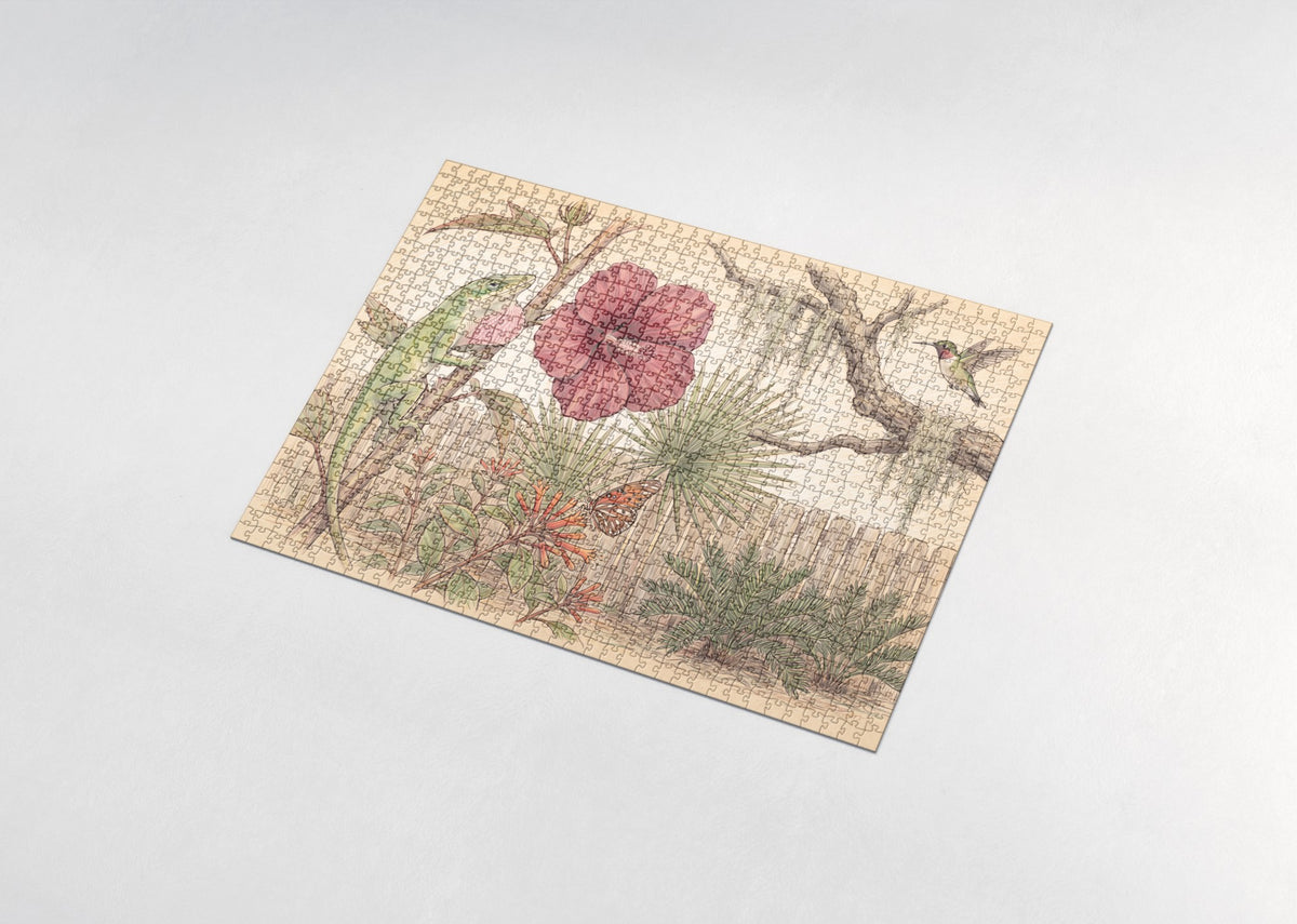Anole on the Hibiscus jigsaw puzzle - assembled puzzle
