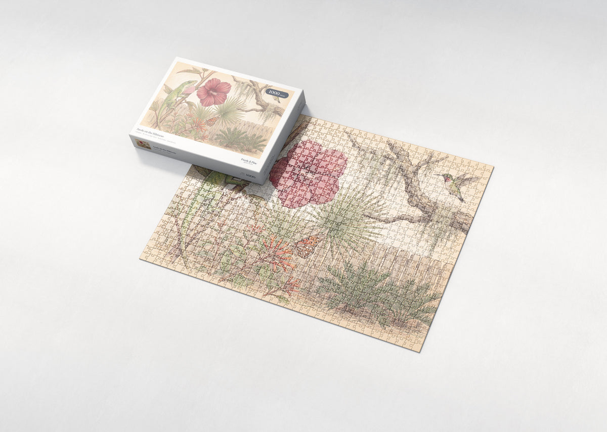 Anole on the Hibiscus jigsaw puzzle - box and puzzle