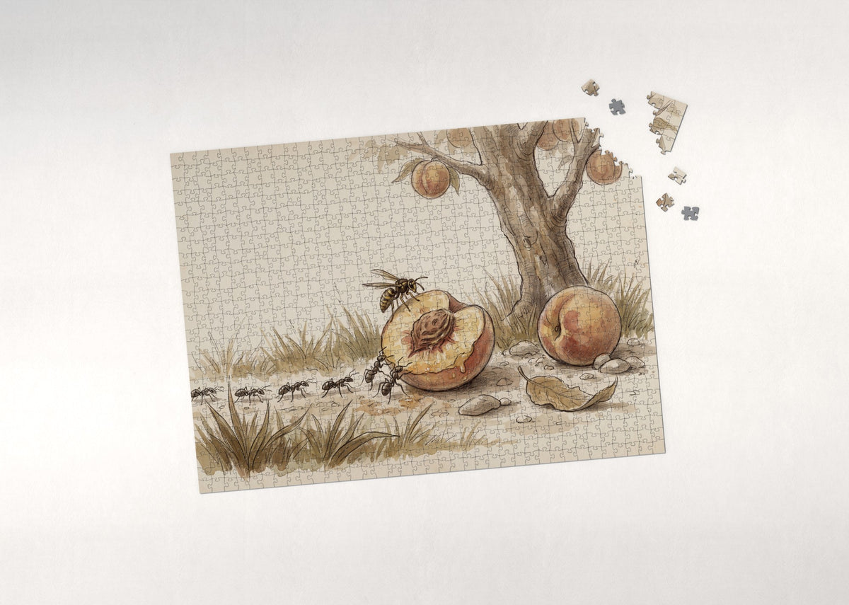 Ants Along the Fallen Peach jigsaw puzzle - puzzle with loose pieces