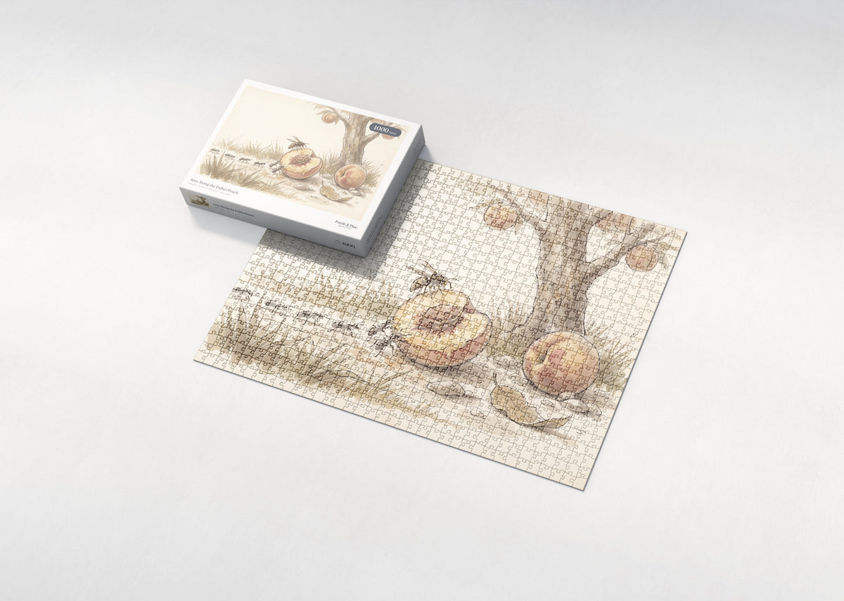 Ants Along the Fallen Peach jigsaw puzzle - box and puzzle