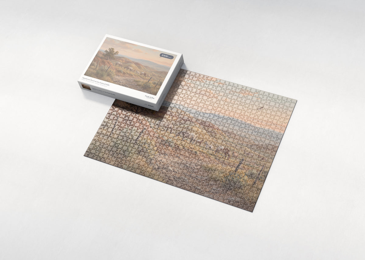 Appaloosa Herd on the Painted Hills jigsaw puzzle - box and puzzle