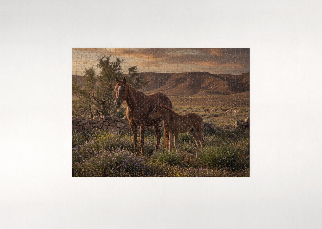 Arabian Mare and Foal at Sunrise jigsaw puzzle - gift box