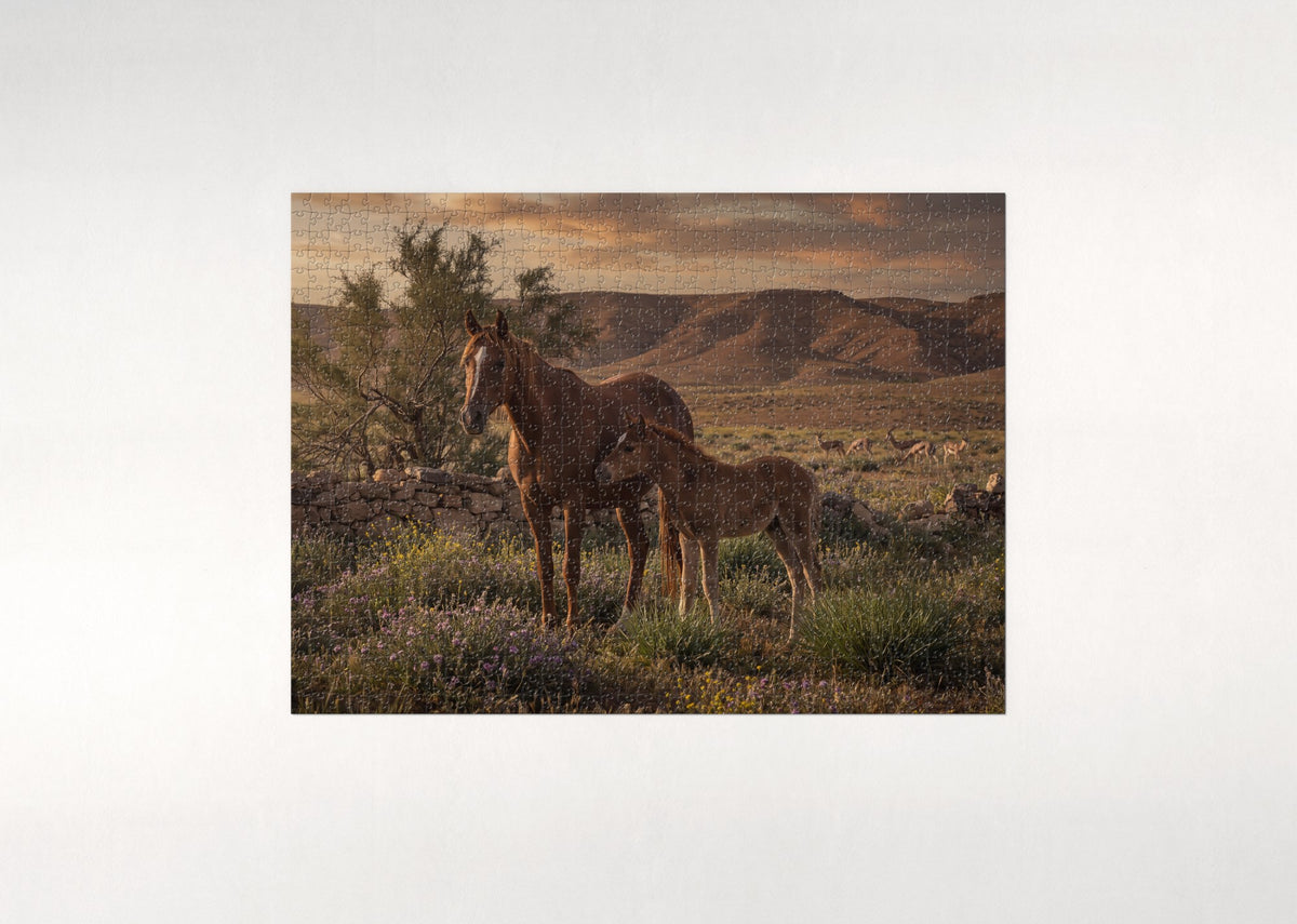 Arabian Mare and Foal at Sunrise jigsaw puzzle - flat puzzle
