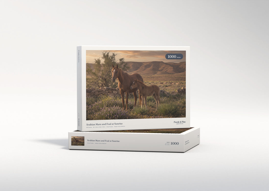 Arabian Mare and Foal at Sunrise jigsaw puzzle - gift box