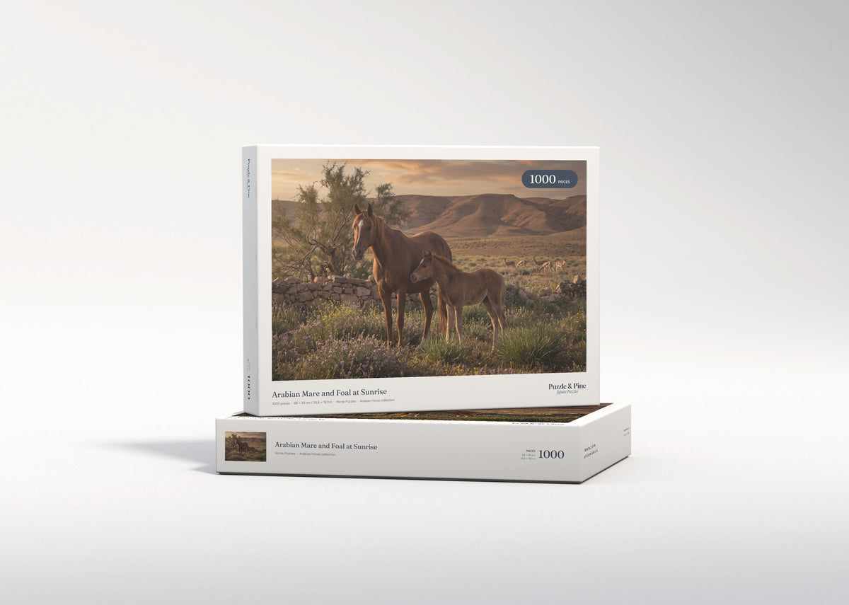 Arabian Mare and Foal at Sunrise jigsaw puzzle - gift box