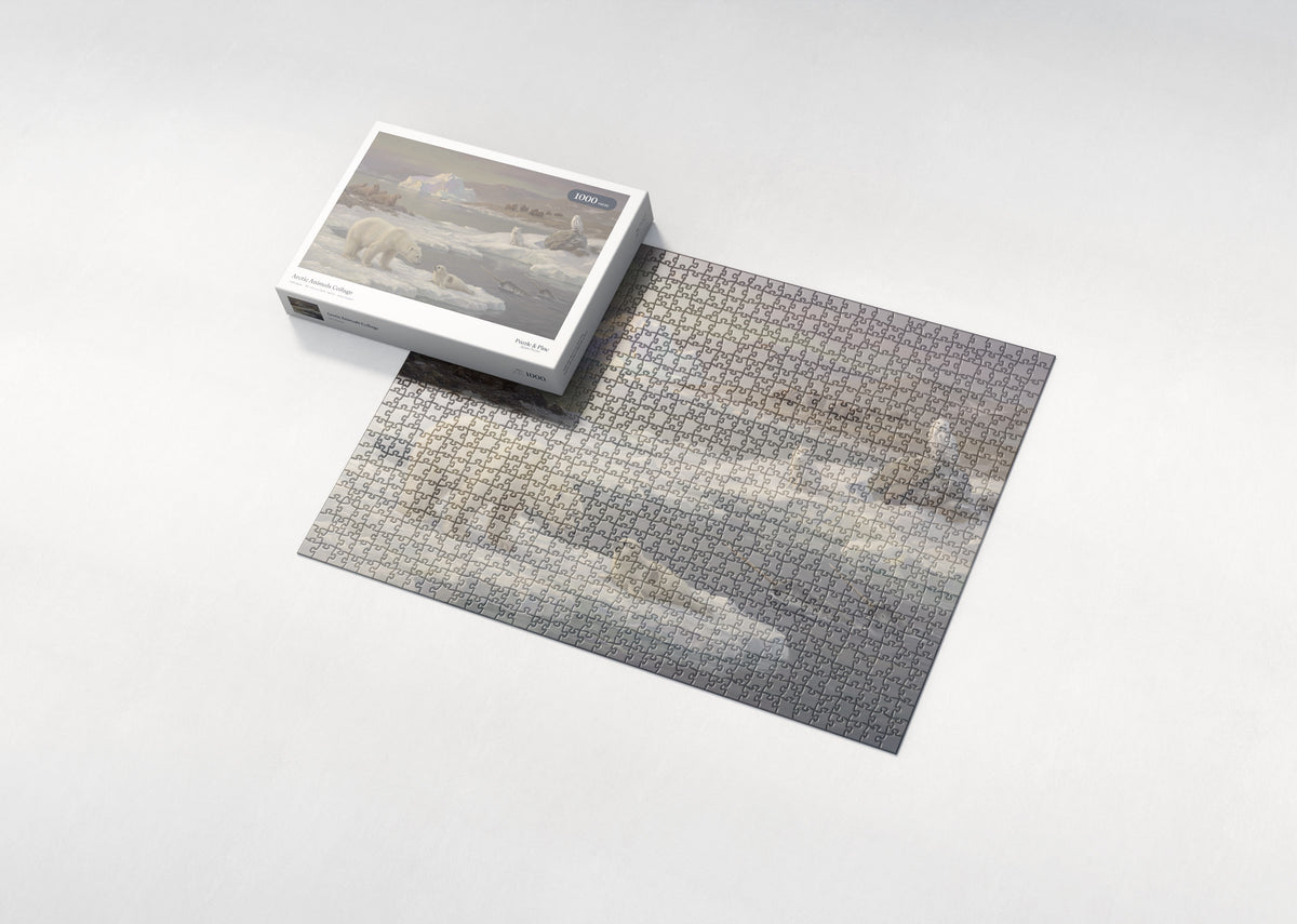 Arctic Animals Collage jigsaw puzzle - box and puzzle