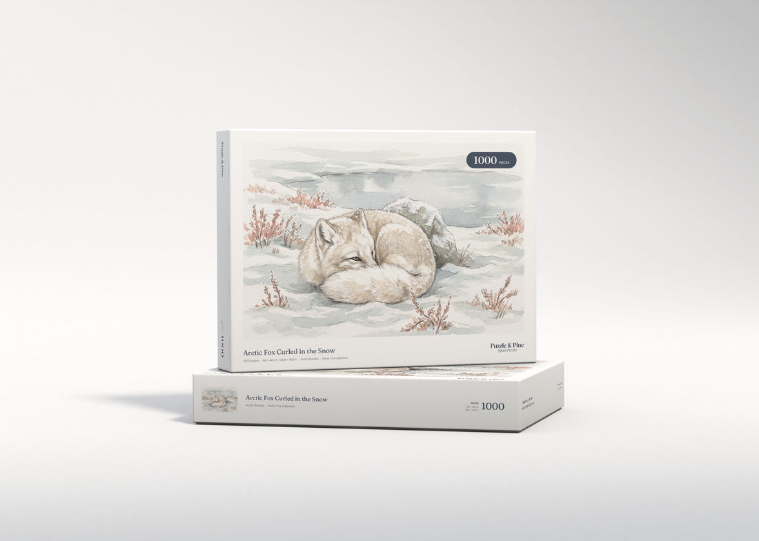 Arctic Fox Curled in the Snow jigsaw puzzle - gift box