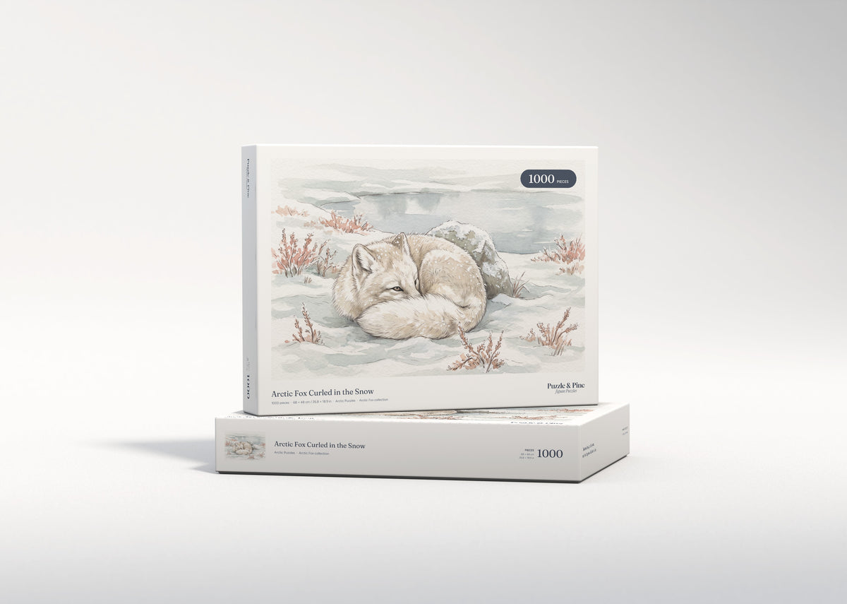 Arctic Fox Curled in the Snow jigsaw puzzle - gift box