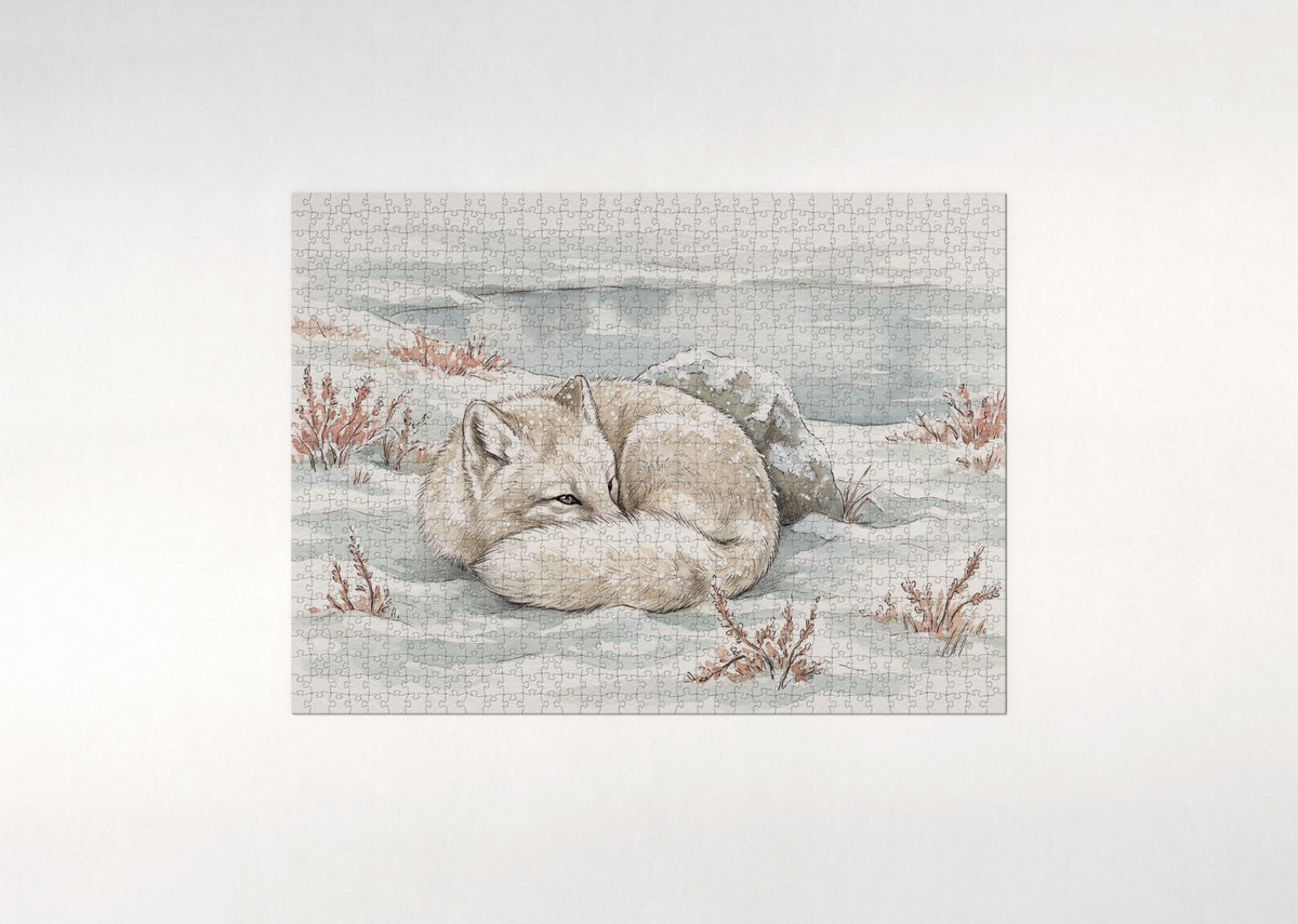 Arctic Fox Curled in the Snow jigsaw puzzle - flat puzzle