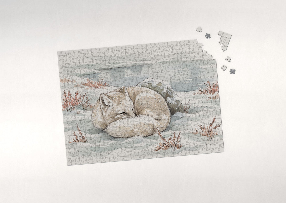 Arctic Fox Curled in the Snow jigsaw puzzle - puzzle with loose pieces