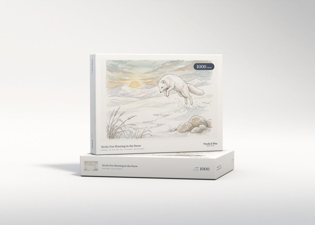 Arctic Fox Hunting in the Snow jigsaw puzzle - gift box