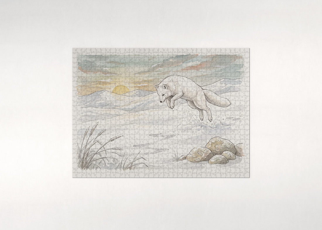 Arctic Fox Hunting in the Snow jigsaw puzzle - gift box