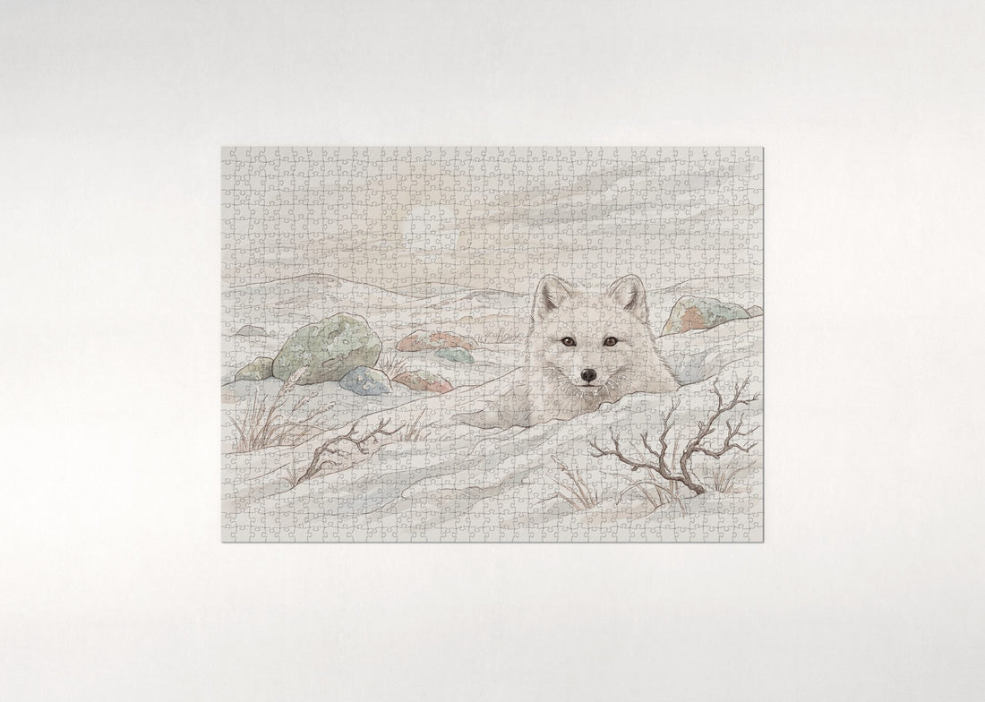 Arctic Fox in the Snowdrift jigsaw puzzle - gift box