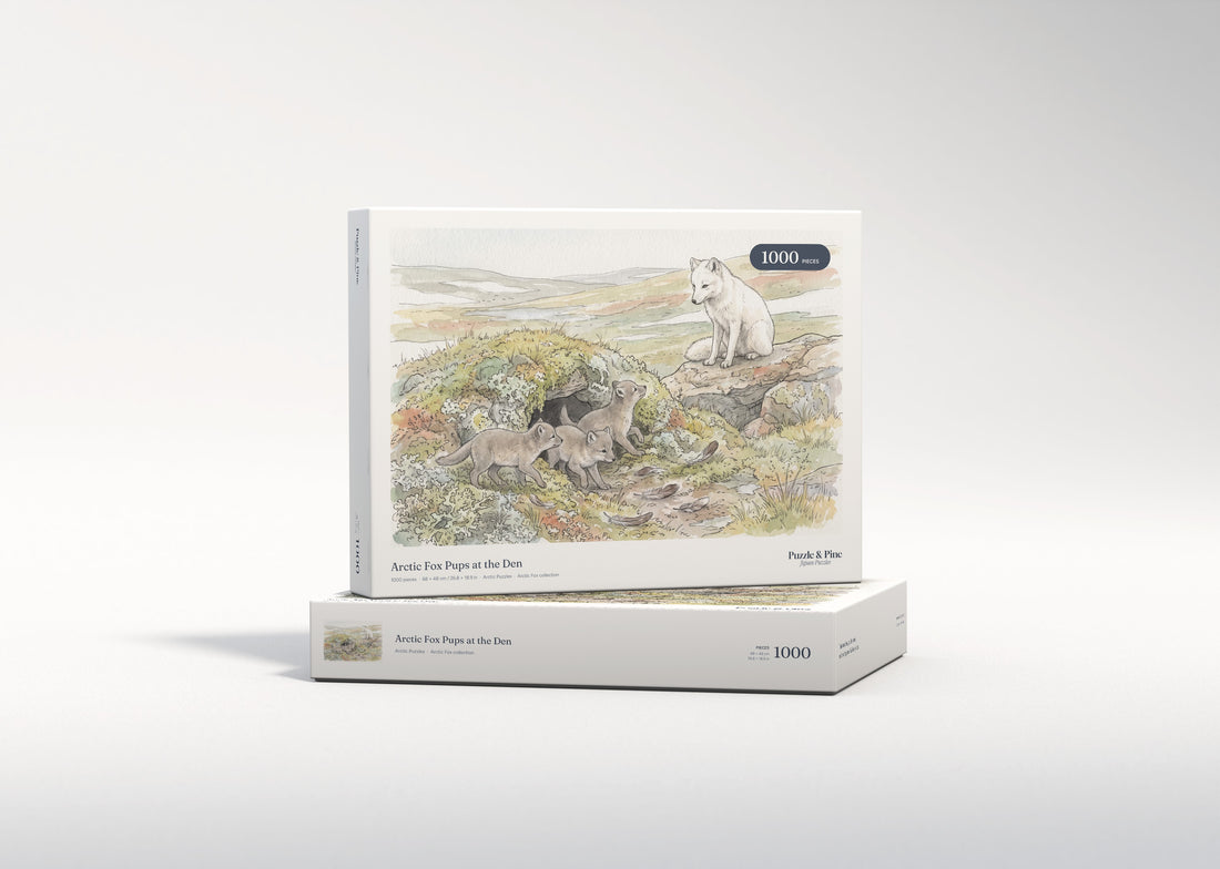 Arctic Fox Pups at the Den jigsaw puzzle - gift box