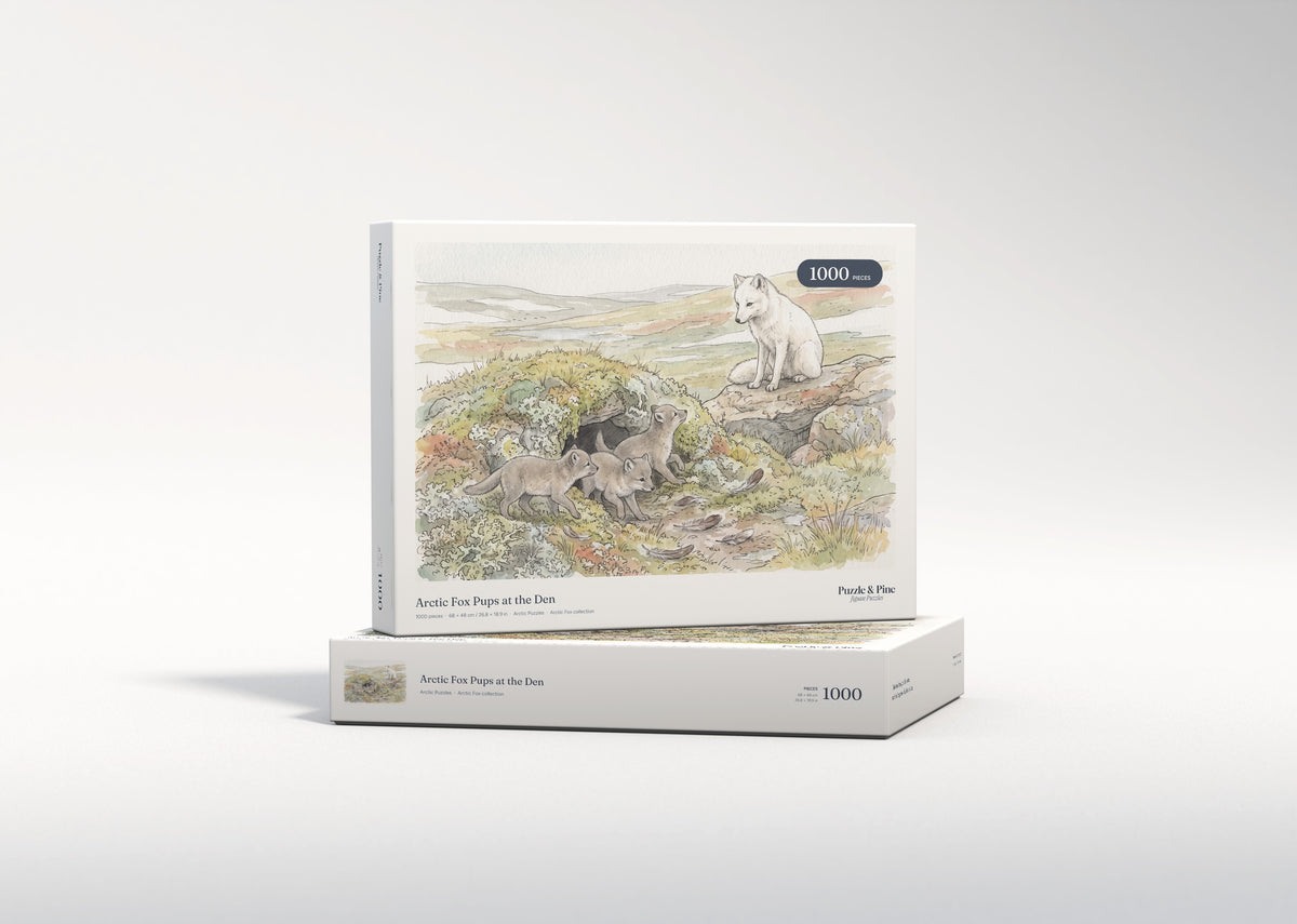 Arctic Fox Pups at the Den jigsaw puzzle - gift box