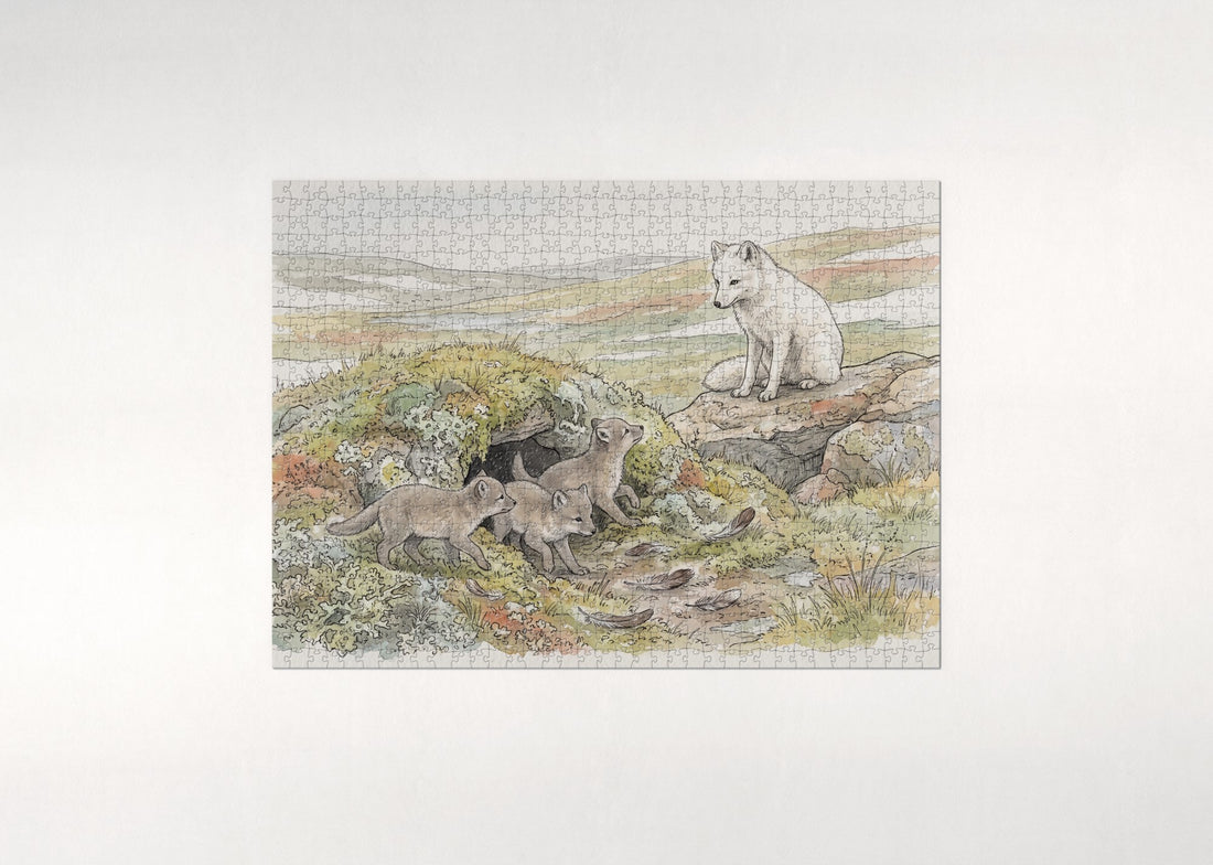 Arctic Fox Pups at the Den jigsaw puzzle - gift box