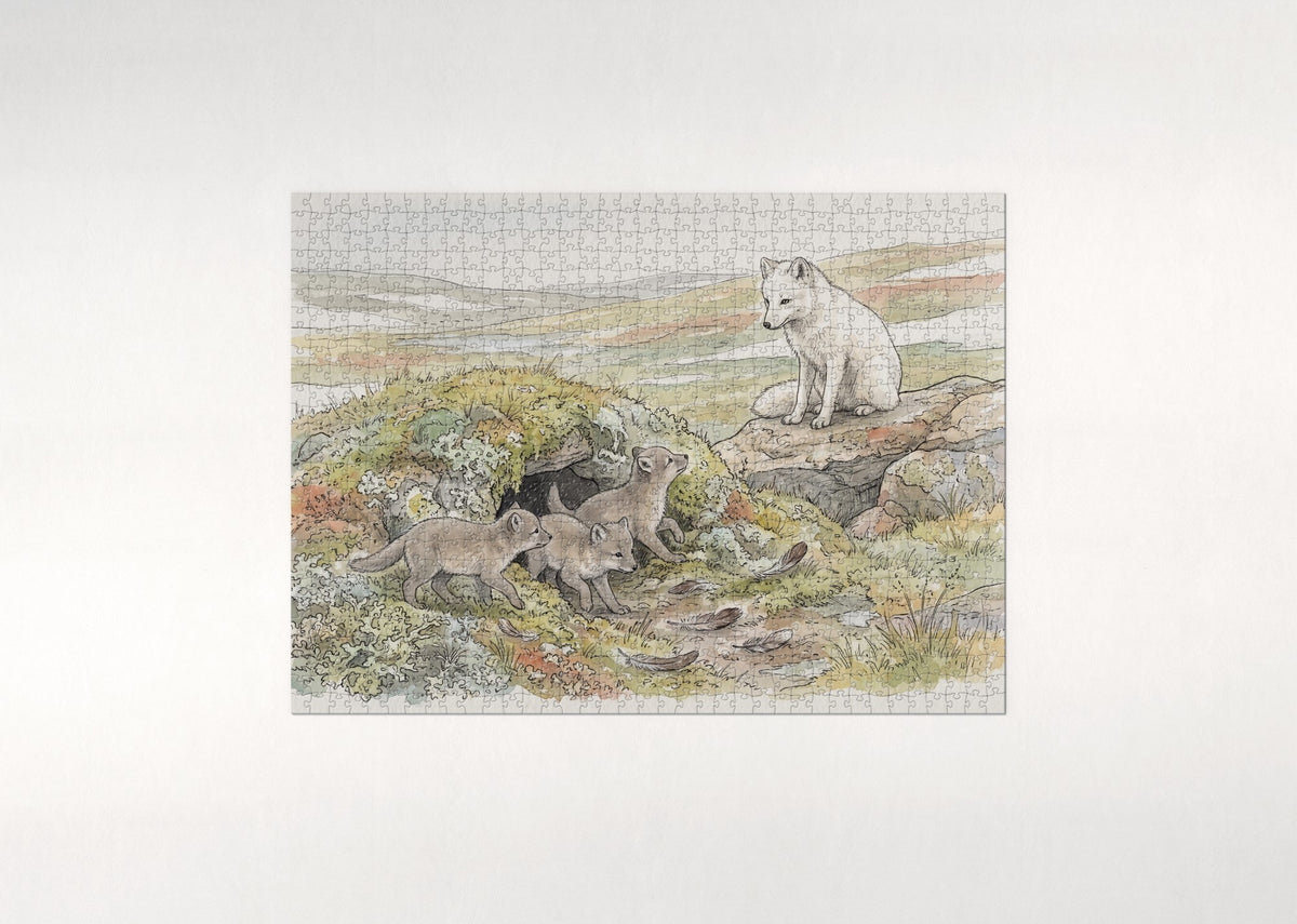 Arctic Fox Pups at the Den jigsaw puzzle - flat puzzle
