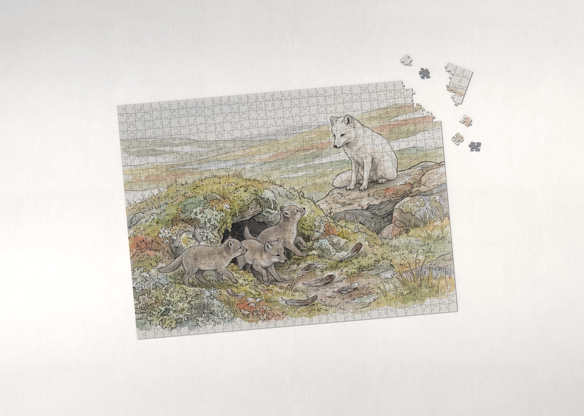 Arctic Fox Pups at the Den jigsaw puzzle - puzzle with loose pieces