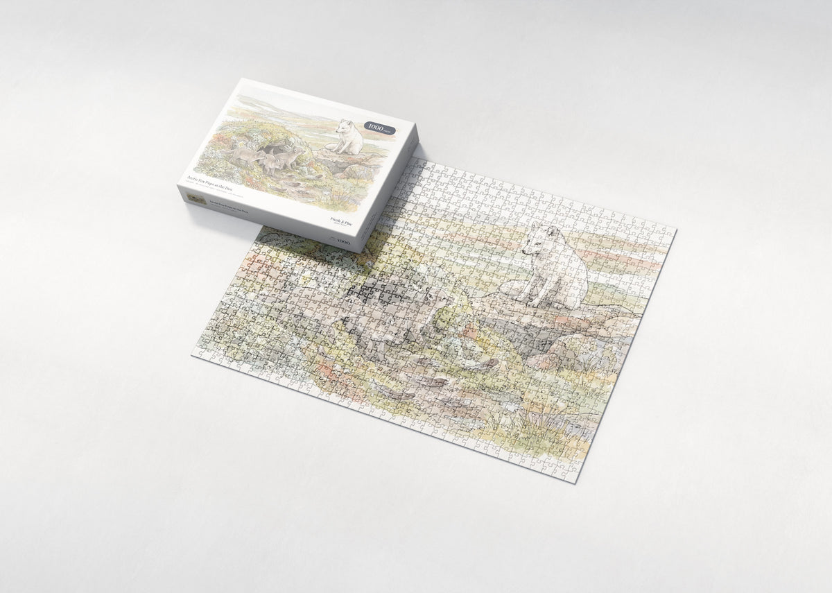 Arctic Fox Pups at the Den jigsaw puzzle - box and puzzle