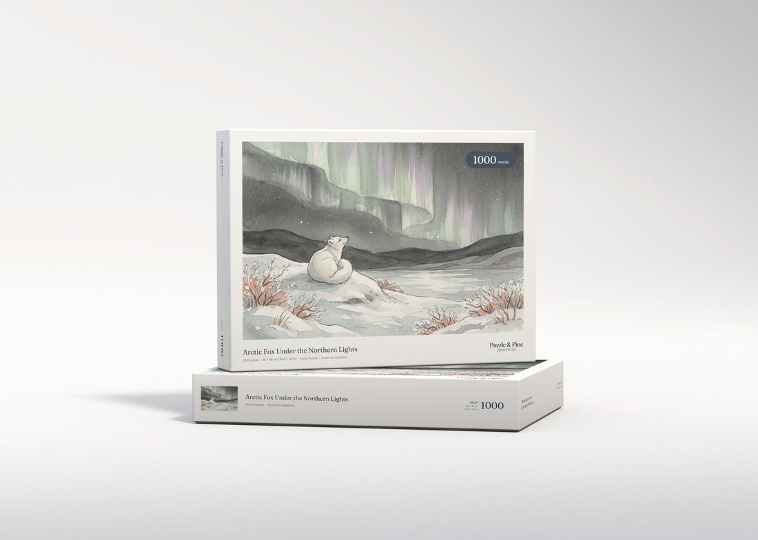 Arctic Fox Under the Northern Lights jigsaw puzzle - gift box