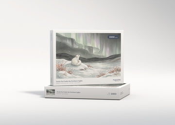 Arctic Fox Under the Northern Lights jigsaw puzzle - gift box