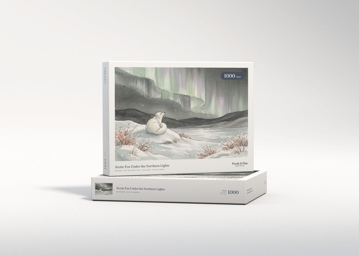 Arctic Fox Under the Northern Lights jigsaw puzzle - gift box